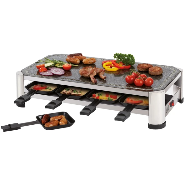 FRITEL Stone Grill SG 2180 - Hotstone Izgara/Raclette Noel - Doğal Taş - 1500 W - PFAS'sız - 49,5 x 27 cm - 2 ila 8 kişi. + 8 raclette tavası ve spatula ürün görseli 1