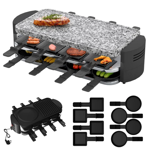 PEILU 1600W 8 Kişilik Raclette Izgara Çift Katlı Masa Izgarası Yapışmaz Kaplama, Taş Tabak, Küçük Tabletler ve Kablo Dahil Parti Kampı için Taşınabilir Paslanmaz Çelik Elektrikli Izgara ürün görseli 1