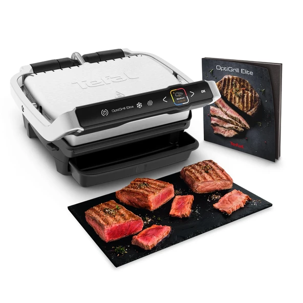 Tefal OptiGrill Elite temaslı ızgara, 12 otomatik elektrikli ızgara programı, pişirme seviyesi göstergeli dijital ekran, çıkarılabilir plakalar, elektrikli ızgara, paslanmaz çelik, GC750D16 ürün görseli 1