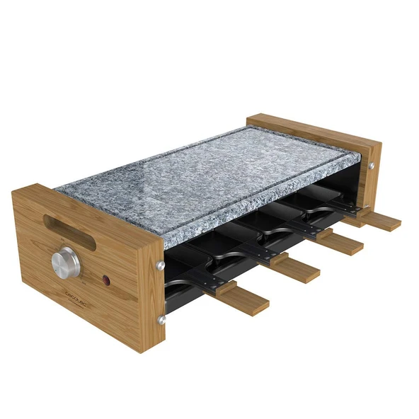 Cecotec Raclette Cheese&Grill 16000 Inox MixGrill, 8 kişilik, 1400 W ızgara, ayarlanabilir termostat, 2 adet 20 x 22 cm alüminyum ızgara plakası ve 20 x 22 cm doğal taş, 8 tava ve 8 spatula dahil. ürün görseli 1