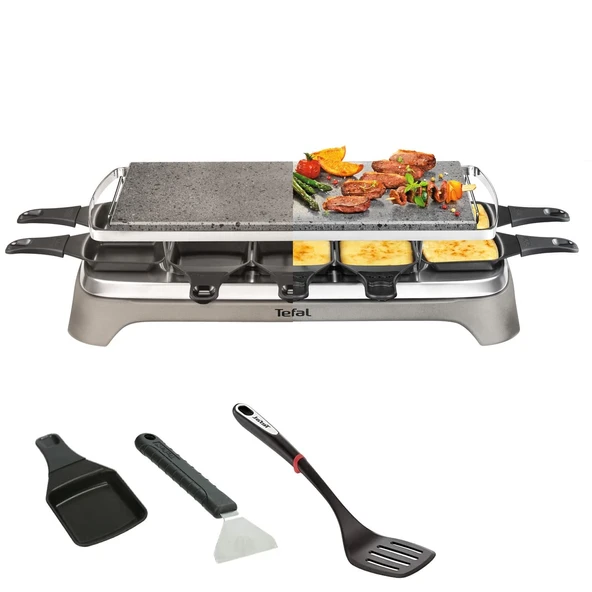 Tefal Elektrikli Raclette ve Izgara, Sıcak Taş Tabaklı + Ingenio Spatula + Kazıyıcı ve 10 Tava | 10 kişiye kadar | Yapışmaz kaplamalı | bulaşık makinesinde yıkanabilir ürün görseli 1
