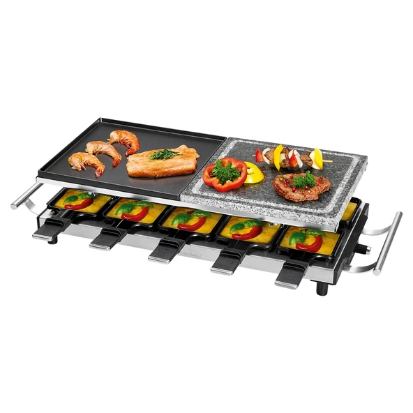 ProfiCook® Raclette 10 kişilik sıcak doğal ızgara taşı | yapışmaz kaplamalı | Dahil. 10 tava ve tahta spatula | Paslanmaz çelik kulp (ısı yalıtımlı) | PC-RG 1144 ürün görseli 1