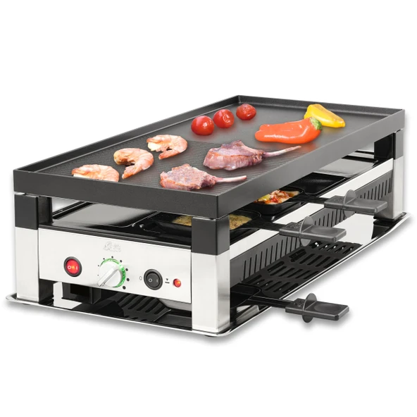 Solis 5'i 1 Arada Masa Izgarası 791 Raclette 8 kişilik - Raclette + masa ızgarası + wok + pizza ızgarası + krep - elektrikli ızgara - 1400W - paslanmaz çelik ürün görseli 1