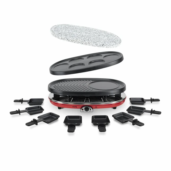 H.Koenig Raclette makinesi 4'ü 1 arada çok işlevli 8 kişilik profesyonel RP418, doğal taş, 6 mini krep, ızgara, peynir fondü raclette, ayarlanabilir sıcaklık, 8 yapışmaz tava ürün görseli 1