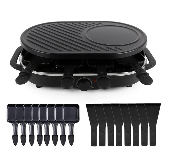 8 kişilik oval raclette ızgara seti - ızgara plakalı ve krep fonksiyonlu - tava ve kazıyıcı dahil masa ızgarası ürün görseli 1