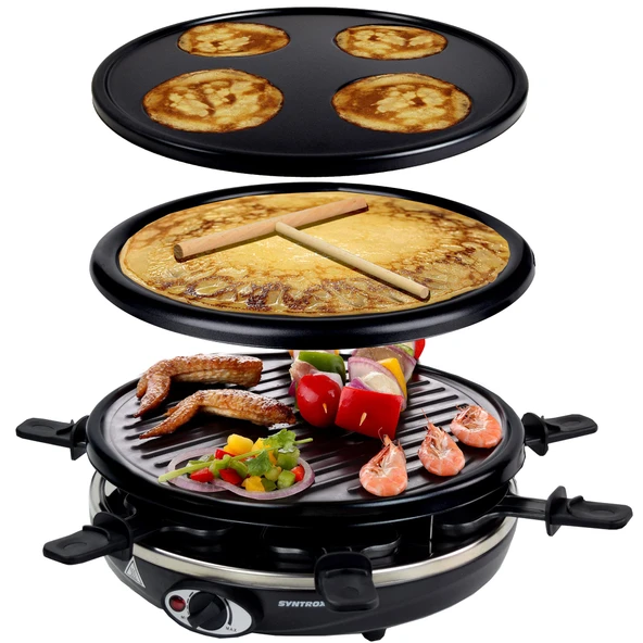 Syntrox Germany Baselrax raclette ızgara, değiştirilebilir plakalı, 6 kişilik masa ızgarası, 1300 watt siyah, yapışmaz kaplama, ızgara aksesuarları, 7 kg, temizlenmesi kolay ürün görseli 1
