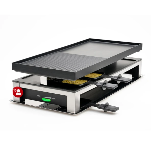 Solis 3'ü 1 arada Kombi Izgara - raclette, ızgara ve krep işlevli elektrikli masa ızgarası, 10 kişiye kadar, 53x24 cm yapışmaz ızgara plakası, tavalar ve kazıyıcı dahil termostat, PFAS içermez ürün görseli 1