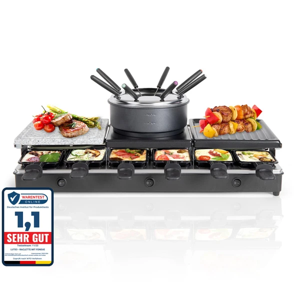 12 kişilik fondülü LUTEO® Raclette - elektrikli masa ızgarası - elektrikli ızgara taş tabak çıkarılabilir ızgara plakası - mini krep makinesi - elektrikli fondü seti - yapışmaz kaplamalı tava ürün görseli 1