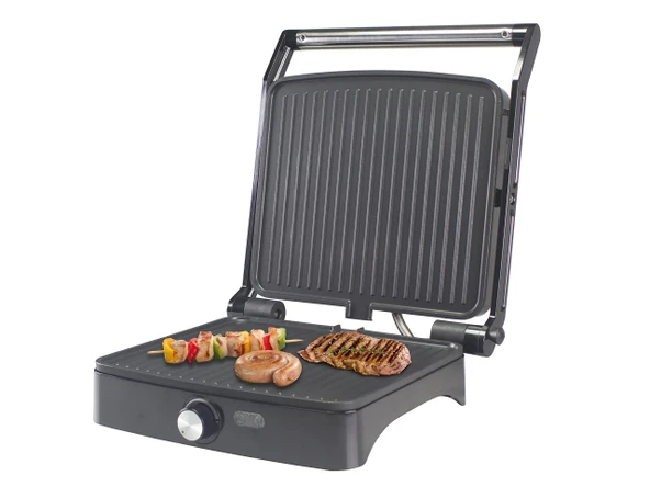 BEPER P101TOS502 çok fonksiyonlu ızgara, panini makinesi, Bakalit/çelik, 1800W, ızgara plakası 28x25 cm, 180° açılabilir, ayarlanabilir termostat, yağ damlama tepsisi ürün görseli 1