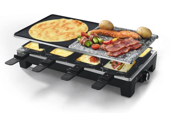 SENYA 4'ü 1 arada raclette, ızgara, krep, pişirme taşı, 8 kişilik, yapışmaz kaplama, 1500W, Satranç ve Taş, SYCK-G092 ürün görseli 1
