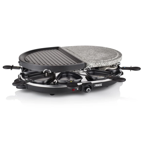 Princess Raclette Izgara - Oval, taş ve yapışmaz kaplamalı ızgara plakalı, 8 kişilik, 1200 watt, 162710, siyah ürün görseli 1