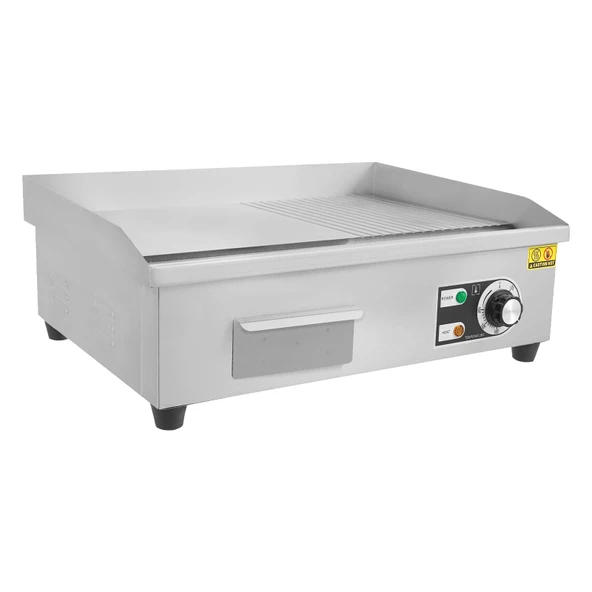 Gümüş elektrikli ızgara, yarı düz tezgah ızgarası, paslanmaz çelik restoran ızgarası, snack barlar, kantinler, kızarmış tavuk dükkanları için 55 x 43 x 24 cm ürün görseli 1