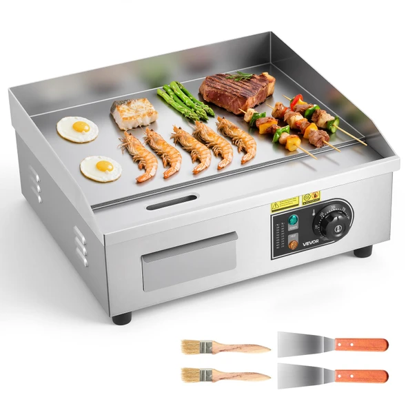 VEVOR Ticari Izgara Plakası Elektrikli 45 x 30 cm, Kızartma Plakası Elektrikli Izgara 2800 W, Masa Izgara Plakası 50-300 °C, 2 Spatula, 2 Fırça ve 4 Ayak Pedli, Biftek Krep için Izgara Plakası ürün görseli 1