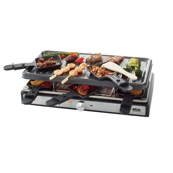 Silva Homeline PK-R 088 raclette ızgara, 8 tava, 1400 watt, siyah ürün görseli 1