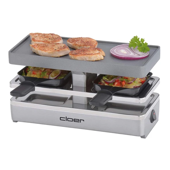 Cloer 6495 Mini Raclette Izgara / 400 W / Isı yalıtımlı kulplu 2 tava / Boş tavalar için ısıtılmamış "park alanı" ürün görseli 1