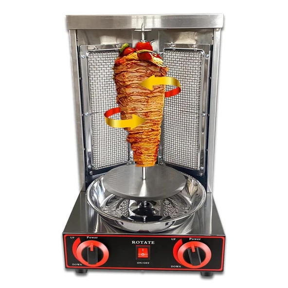 Gaz Döner Kebap Makinesi, Tezgah Rotisserie Izgara Kebap, Ticari Restoran Mutfağı için Paslanmaz Çelik Izgara Döner Fırın ürün görseli 1