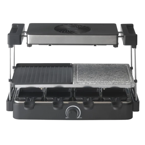 Trebs Raclette Grill 15100 - Davlumbazlı Raclette - Taş ızgara - Teppanyaki - 8 Raclette tava - Çift yapışmaz kaplama - 1300 watt - Siyah ürün görseli 1