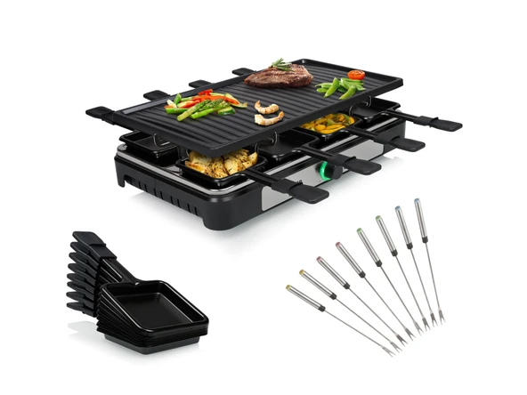 Raclette 8 kişilik parti ızgarası kare büyük ızgara plakası 42x23cm, 1400 watt ürün görseli 1