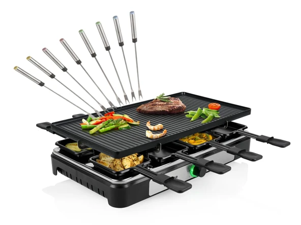 8 kişilik RACLETTE parti ızgarası, ters çevrilebilir ızgara plakası 42x23cm - 1400 watt ürün görseli 1