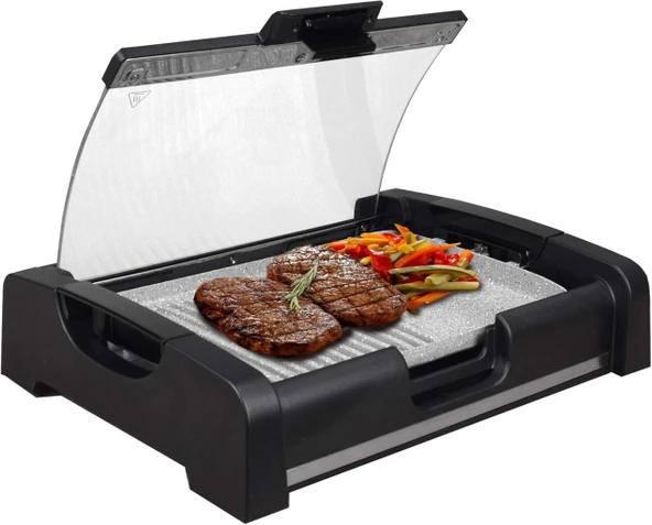 Syntrox Germany TG-1650W elektrikli masa ızgarası seramik ızgara plakası ile elektrikli ızgara BARBEKÜ ızgara barbekü cam kapaklı ürün görseli 1