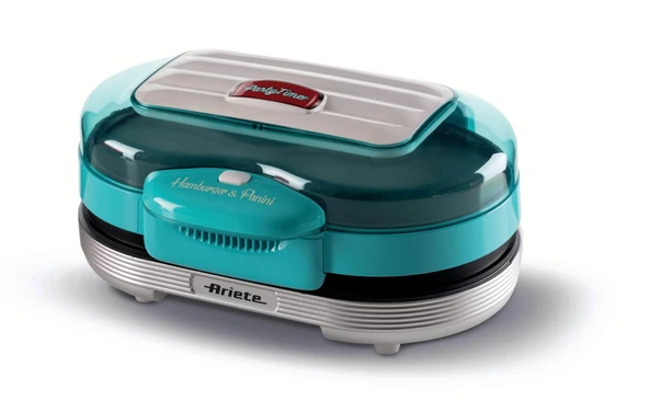 Ariete 205 Hamburger Makinesi Parti Zamanı Burger Makinesi 1200W Çift Yapışmaz Plaka 2 Bölmeli Kolay Temizlenebilir Açık Mavi ürün görseli 1
