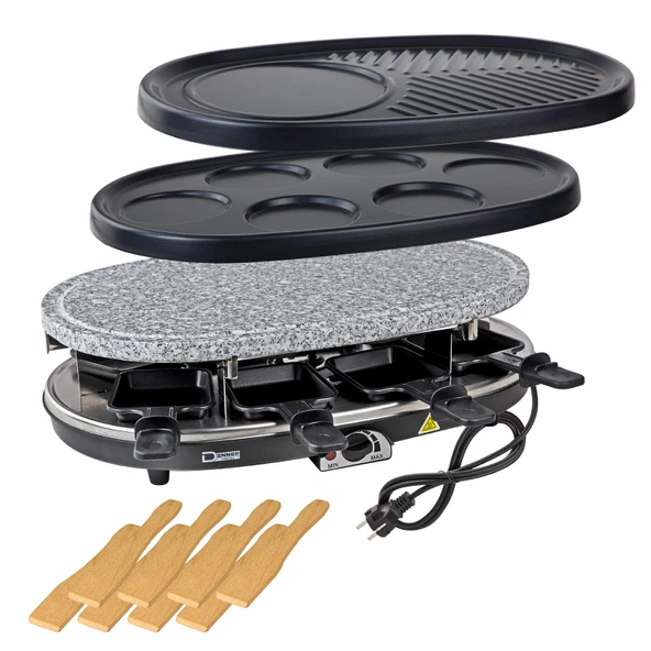 DEMA Raclette Grill Ticino 3in1 - Yemek Pişirme, Krep Makinesi, Sıcak Taş, Birkaç Kişi için, 1500 W - Çok Yönlü, Güçlü, Dayanıklı - Raclette, Izgara, Kahvaltı, Parti, Mutfak ürün görseli 1