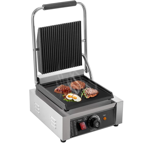 VEVOR temaslı ızgara elektrikli ızgara plakası Panini ızgara üst ısıtma alanı 214x214 mm, alt ısıtma alanı 230 x 230 mm, 1,8 kw Panini sandviçleri için uygundur ürün görseli 1