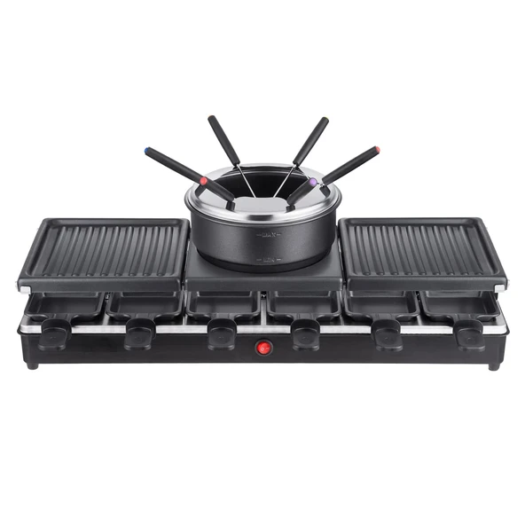 SILVA Homeline Homeline PK-RF 122 XXL raclette/fondü kombinasyonu, 3'ü 1 arada çok işlevli cihaz, fondü ve ızgaralı 12 raclette, 1650 watt, siyah ürün görseli 1