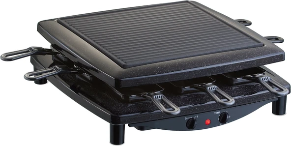 Steba Raclette, Almanya'da üretilmiştir, dökme demir ızgara plakası, ızgara yüzeyi yakl. 26 x 26 cm, 8 emaye tava, RC 2.1 ürün görseli 1