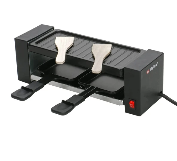 JUNG Alpina raclette ızgara 2 kişilik, parti ızgarası, ızgara ve ızgara yapmak için (et, balık, sebze), ızgara yapışmaz kaplama, 2 tava, güçlü 400W ürün görseli 1