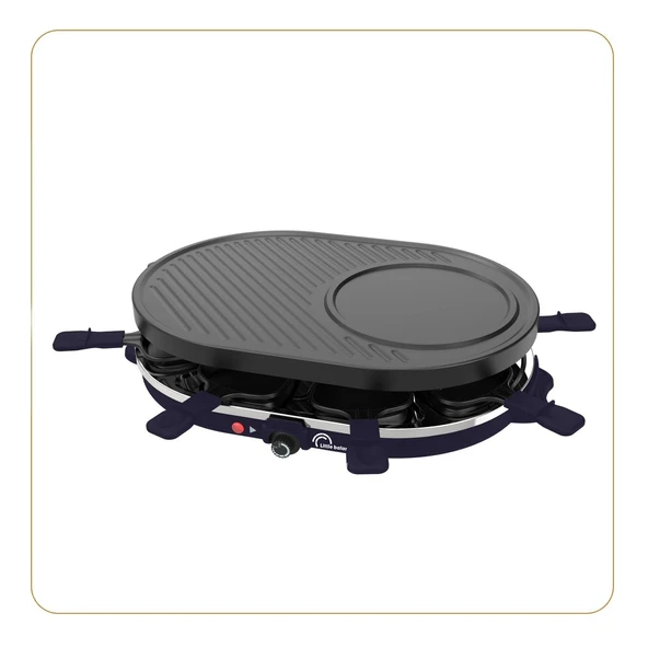 LITTLE BALANCE Raclette Maker Çok Peynirli 1200W 8 Kişilik Çıkarılabilir Izgara/Krep Gece Mavisi ürün görseli 1