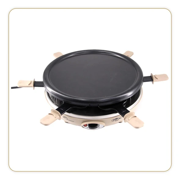 LITTLE BALANCE 8692 Crêpière Grill Happy Cheese Trio 1200 Les Meuuuh...!, elektrikli raclette, 6 spatula + 6 tahta, 6 kişilik, 1200 W, hindistan cevizi ürün görseli 1