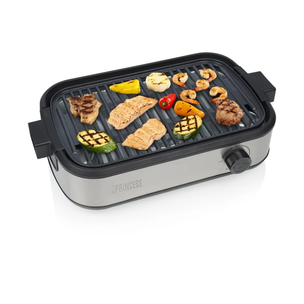Princess Table Chef Purify masa ızgarası, hava filtre sistemli düşük dumanlı elektrikli ızgara, ayarlanabilir termostat, PFAS içermeyen seramik kaplama, 35 x 21 cm ızgara yüzeyi, 103215 ürün görseli 1