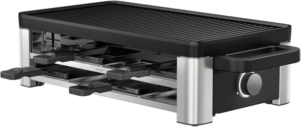 WMF Lono Selection Raclette Izgara 8 kişilik - Yüksek kaliteli Cromargan paslanmaz çelik, 1500W güç, seramik kaplı ızgara plakası, 8 tava ve spatula, sıcaklık kontrolü ve raf ürün görseli 1