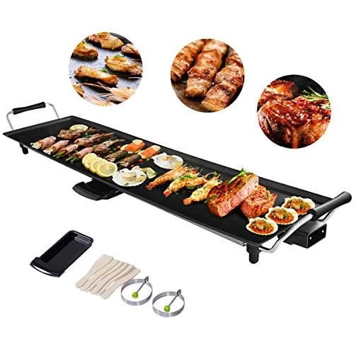 FANTASK Teppanyaki Izgara 90x23cm, Elektrikli Izgara Plakası 1800W, Yapışmaz Kaplamalı Elektrikli Izgara, 6 Ahşap Spatula ve Yapışmaz Yumurta Halkası, Ayarlanabilir Masa Izgarası Sıcaklığı ürün görseli 1