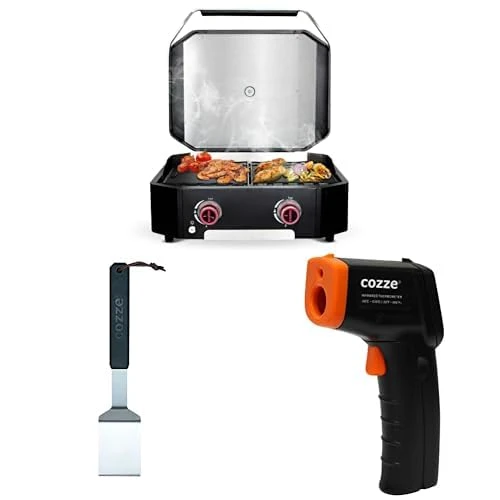 cozze eksiksiz ızgara paketi: 6,4 kW'lık Plancha 600 ızgara, elektronik ateşleme ve LED, ızgara spatulası ve kızılötesi termometre dahil ürün görseli 1