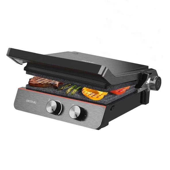 Cecotec Rock'nGrill Blaze Neon elektrikli ızgara - güç 2200 W, 180 °'ye kadar açılma, gösterge ışığıyla hassas kontrol, çıkarılabilir plakalar, geniş yüzey 29 x 23 cm ürün görseli 1