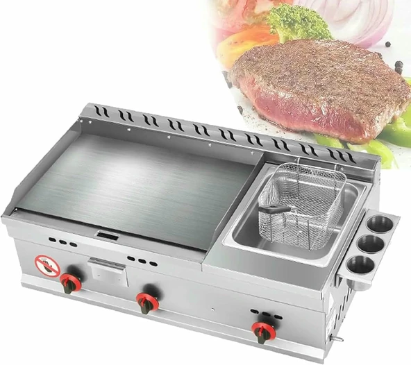HOTAPEPU Tezgah Üstü Gaz Izgarası, Ticari Paslanmaz Çelik Teppanyaki Kızartma Tavası, Ayarlanabilir Sıcaklık, Derin Yağda Kızartma~/ ürün görseli 1