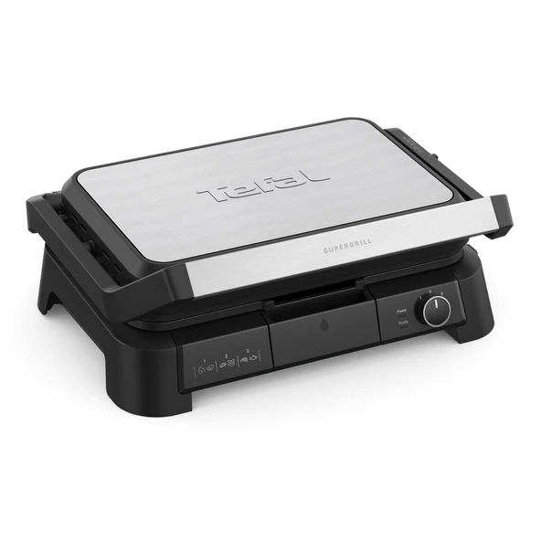 Tefal temaslı ızgara SuperGrill 3'ü 1 arada - 2200 W, XL Barbekü işlevi, 800 cm² ızgara yüzeyi, 3 fırın konumu, termostat, yapışmaz kaplama, siyah/gümüş, GC520DE0 ürün görseli 1