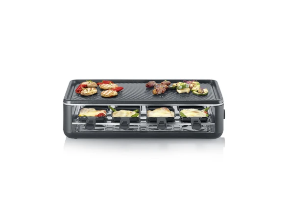 SEVERIN 8 kişilik Raclette ızgara, büyük yapışmaz ızgara plakalı raclette, ekstra derin tavalar, bulaşık makinesinde yıkanabilir, masa ızgarası, Black Line Lite, RG 2365 ürün görseli 1