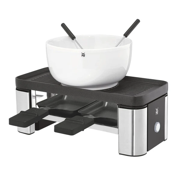 WMF KÜCHENminis® 2 kişilik Raclette ve çikolata fondü; Çikolata fondü için seramik hazneli, 370 W, Cromargan mat/gümüş ürün görseli 1