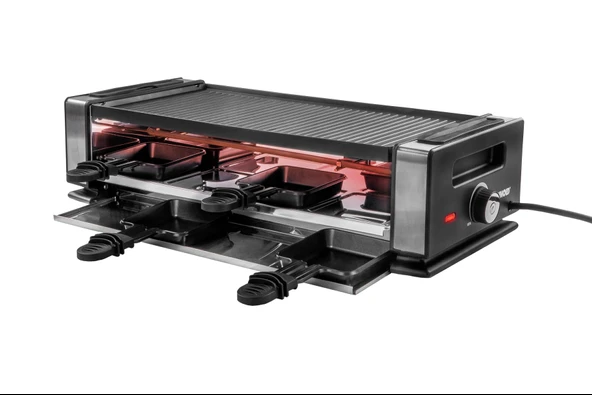 Unold 48730 Raclette Finesse Basic - 8 kişilik Raclette ızgara, 1200 watt, ters çevrilebilir yapışmaz ızgara plakası, elektrikli masa ızgarası, paslanmaz çelik/alüminyum ürün görseli 1