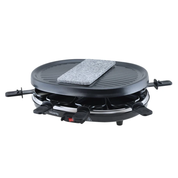 H.Koenig RP80 Taş ızgaralı ve ızgara plakalı 8 kişilik Raclette makinesi, 900 W, siyah ürün görseli 1