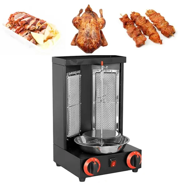 Döner Makinesi, Ticari Otomatik 2 Gözlü Döner Izgara, Sıcaklık Ayarı 50-300°C, Elektrikli Kebap Izgara, Dikey Broyler, Restoranlar, Barlar için Gyro Et Şiş ürün görseli 1