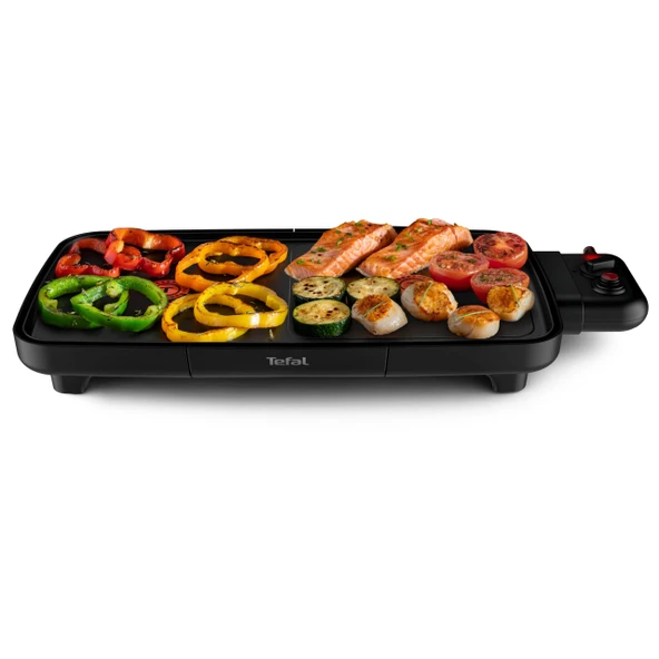 Tefal Plancha Booster masa ızgarası, 2200 W, ekstra geniş ızgara yüzeyi, güçlendirme bölgesi, 6 sıcaklık seviyesi, sürekli ızgara plakaları, yağ tahliye kanalı dahil, Thermo-Spot, siyah, CB6428 ürün görseli 1