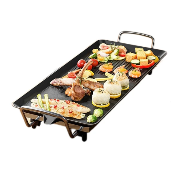 hxoity İç Mekan 1500W Elektrikli Dumansız Izgara Haşlanma Önleyici Saplı Kompakt Masaüstü Barbekü Izgara Ayarlanabilir Sıcaklık Kontrolü Gıda Sınıfı Yapışmaz Izgara Tepsisi (L) ürün görseli 1