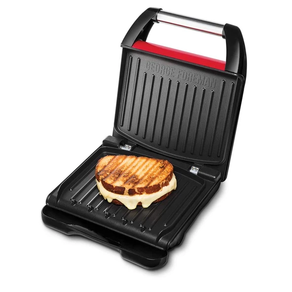 George Foreman temaslı ızgara ve panini / sandviç ızgara [boyut 28x17cm - 5 porsiyon için] Family Steel Red (et, balık ve sebze, panini ve sandviç makinesi için, %42'ye kadar yağ azaltır) 25040-56 ürün görseli 1