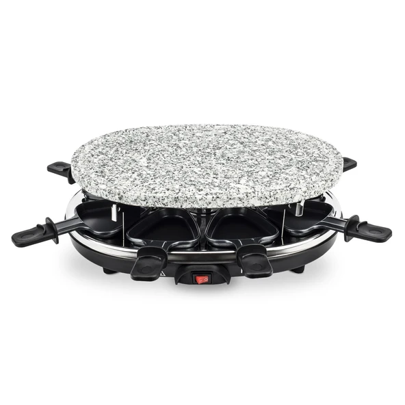 H.Koenig Raclette makinesi RP85 çok işlevli 8 kişilik profesyonel, granit taş, ızgara, raclette peynir fondü, aksesuarlar 8 yapışmaz kaplamalı tava, çıkarılabilir plaka, temizlenmesi kolay ürün görseli 1