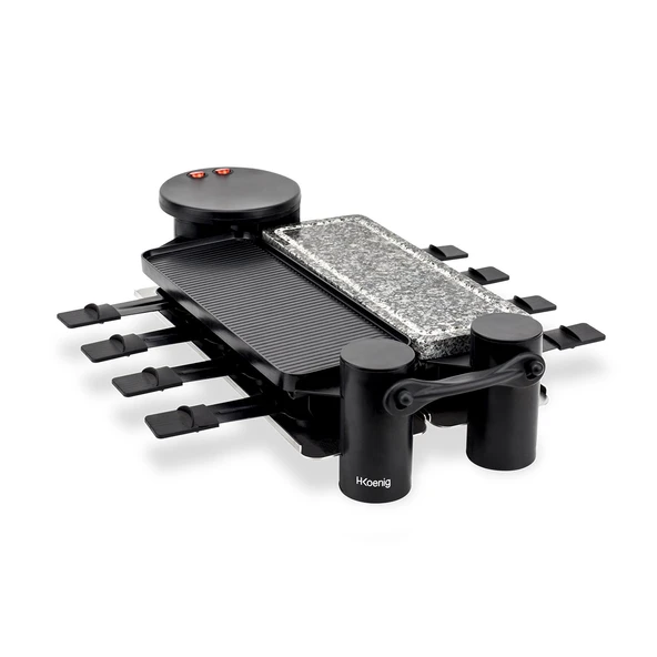 H.Koenig RP360 Raclette makinesi çok işlevli 8 kişilik modüler 360° dönebilir Eğlenceli, profesyonel, doğal taş, ızgara, raclette peynir fondü, 8 yapışmaz kaplamalı tava, çıkarılabilir plakalar ürün görseli 1