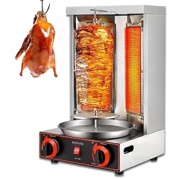 Dikey Kebap Makinesi, Otomatik Döner Kebap Izgarası, Ticari ve Ev Kullanımı için Gazlı Çevirme Fırını, 2 Brülörlü Kebap Makinesi ürün görseli 1